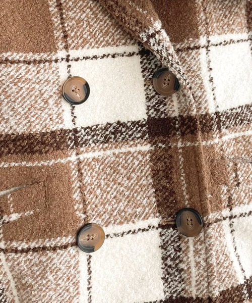 mily bilet（ミウィビレット）の「【mily bilet】冬のコーデを引き立てる。起毛ブークレーチェック柄コクーンシルエットダブルジャケットコート（チェスターコート・レディース・キャメル/ブラック/アイボリー・MEDIUM/SMALL/X-LARGE/LARGE）」の5枚目の写真