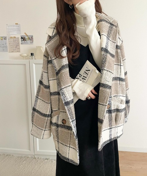 美品 Burberrys ダブル ジャケット コート ウール チェック Mサイズ ブークレチェックダブルジャケットコート｜コート｜CECIL McBEE(セシル