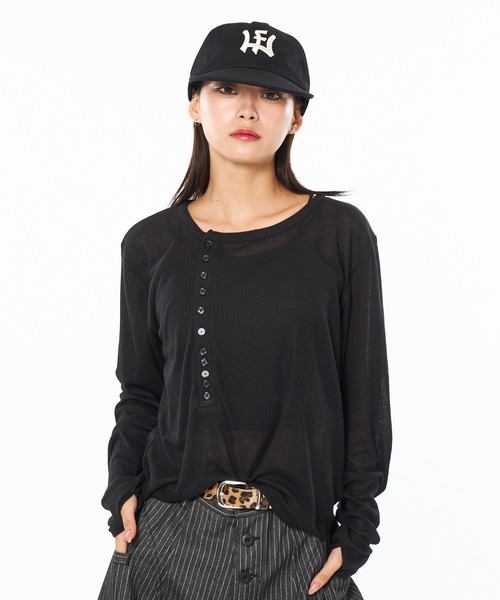 ETRE TOKYO 25AW シアーヘンリーネックプルオーバー ブラック シアーヘンリーネックプルオーバー(F OFF WHITE): トップス