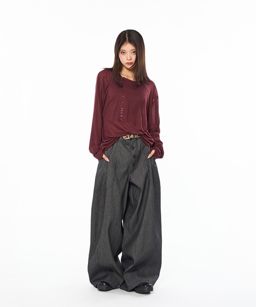 SHEER HENRY NECK LONG SLEEVE PULLOVER / シアーヘンリーネック