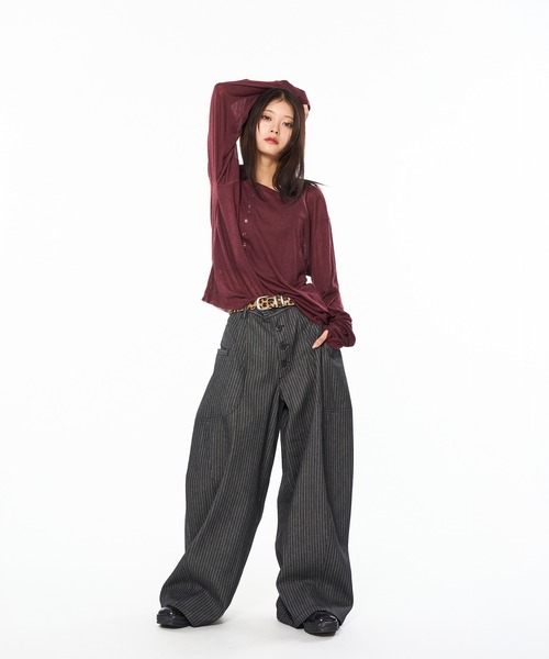 WISH FOR EVER(ウィッシュフォーエバー)の「SHEER HENRY NECK LONG SLEEVE PULLOVER / シアーヘンリーネックロングスリーブプルオーバー(Tシャツ/カットソー・メンズ・ブラック/グレー/ホワイト/ボルドー・SMALL/MEDIUM/LARGE)」の5枚目の写真