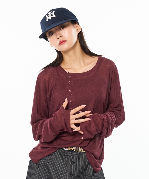 SHEER HENRY NECK LONG SLEEVE PULLOVER / シアーヘンリーネック