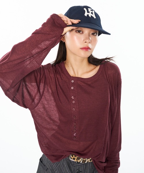 シアーヘンリーネックプルオーバー　ブラック シアーヘンリーネックプルオーバー(F OFF WHITE): トップス