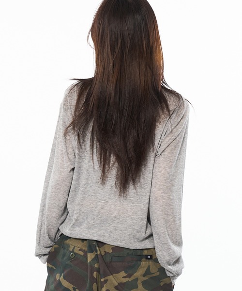 ￼ sheer velours henry tops / ヘンリートップス BLACK BY MOUSSY | henry neck sheer tops (Tシャツ・カットソー