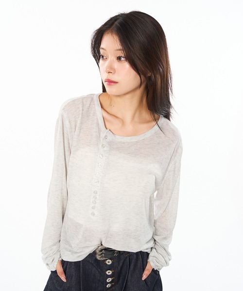 セール】SHEER HENRY NECK LONG SLEEVE PULLOVER / シアーヘンリー