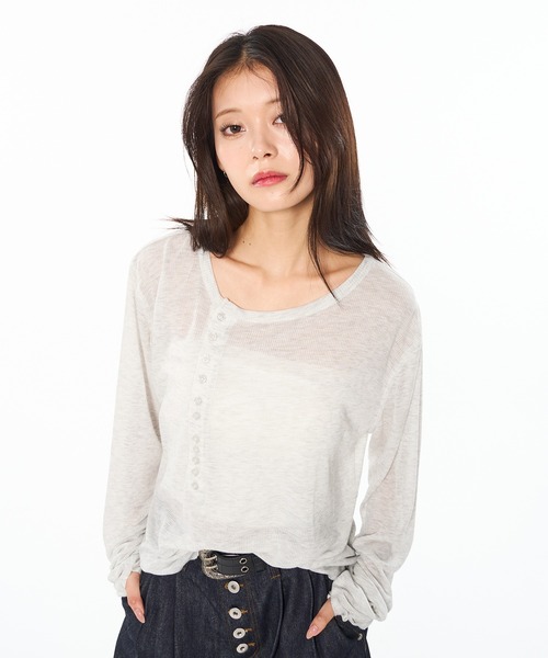 セール】SHEER HENRY NECK LONG SLEEVE PULLOVER / シアー