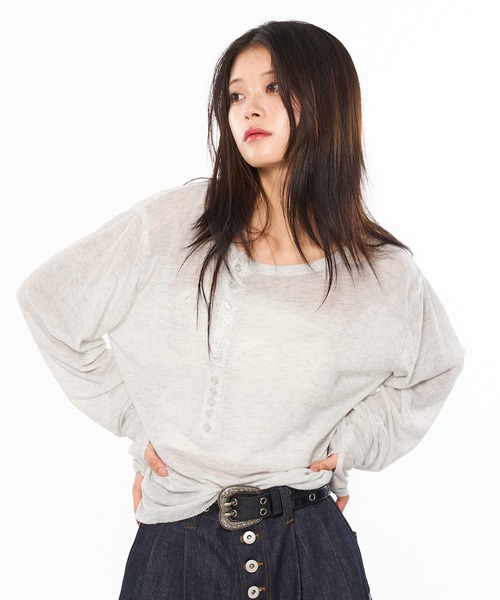 WISH FOR EVER(ウィッシュフォーエバー)の「SHEER HENRY NECK LONG SLEEVE PULLOVER / シアーヘンリーネックロングスリーブプルオーバー(Tシャツ/カットソー・メンズ・ブラック/グレー/ホワイト/ボルドー・SMALL/MEDIUM/LARGE)」の14枚目の写真