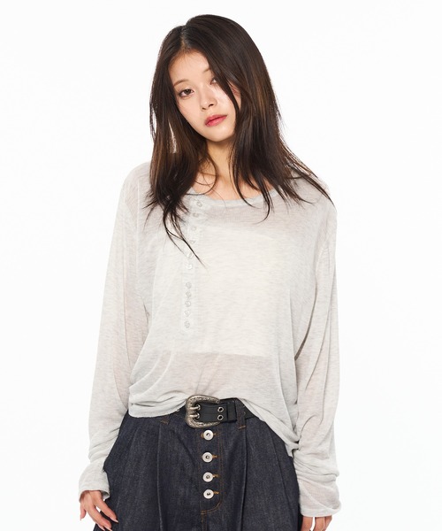 WISH FOR EVER(ウィッシュフォーエバー)の「SHEER HENRY NECK LONG SLEEVE PULLOVER / シアーヘンリーネックロングスリーブプルオーバー(Tシャツ/カットソー・メンズ・ブラック/グレー/ホワイト/ボルドー・SMALL/MEDIUM/LARGE)」の15枚目の写真