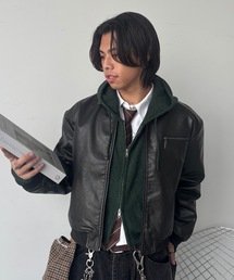 MandO（Auntie Rosa）（エムオー）の「ヴィンテージライクジップ合皮ブルゾン（ブルゾン）」