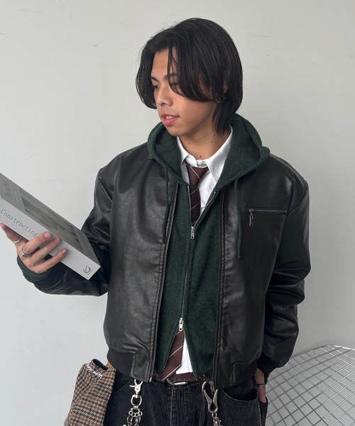 MandO(エムオー)(エムオー)の「ヴィンテージライクジップ合皮ブルゾン(ブルゾン・メンズ・ブラック・LARGE/MEDIUM)」の1枚目の写真