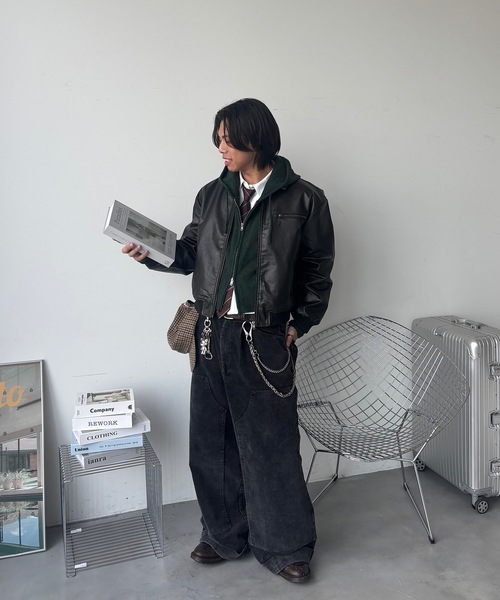 MandO(エムオー)(エムオー)の「ヴィンテージライクジップ合皮ブルゾン(ブルゾン・メンズ・ブラック・LARGE/MEDIUM)」の6枚目の写真