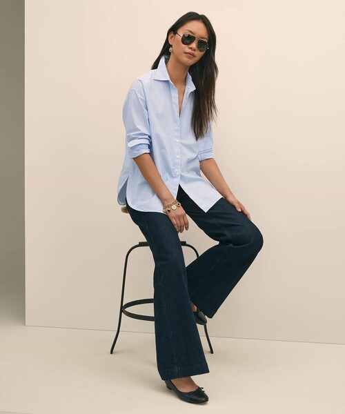 BROOKS BROTHERS（ブルックスブラザーズ）の「コットンポプリン　リラックスフィット　ストライプシャツ（シャツ/ブラウス・レディース・ホワイト×ブルー・LARGE/X-SMALL/MEDIUM/SMALL）」の3枚目の写真
