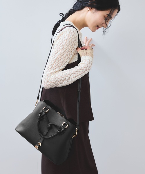 VIS（ビス）の「フロントタイ ブガッティ型ボストンバッグ/2WAY（ボストンバッグ・レディース・ベージュ系その他/レッド/ブラック・FREE）」の7枚目の写真