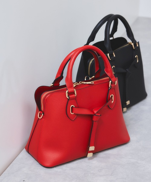 VIS（ビス）の「フロントタイ ブガッティ型ボストンバッグ/2WAY（ボストンバッグ・レディース・ベージュ系その他/レッド/ブラック・FREE）」の8枚目の写真