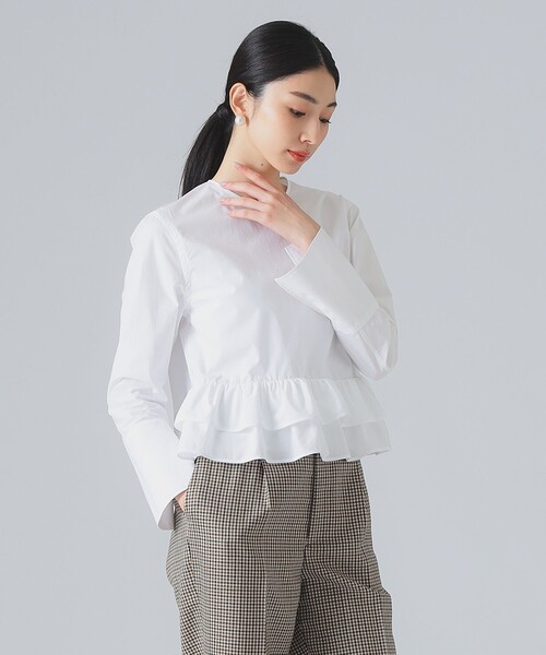 EFFE BEAMS（エッフェビームス）の「フリル ボトム ブラウス（シャツ/ブラウス・レディース・ネイビー/ホワイト・38/36）」の2枚目の写真