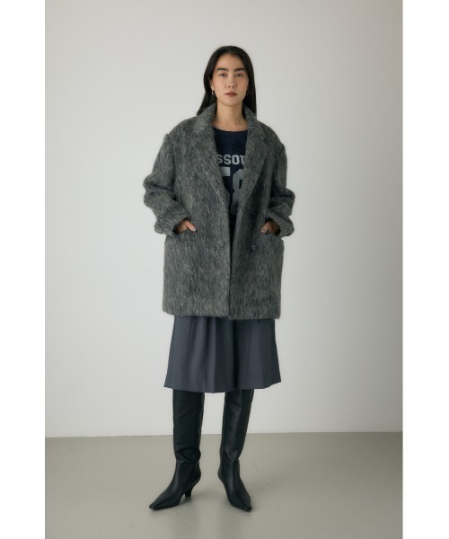 crie conforto（クリーコンフォルト）の「シャギーパデッドショルダーコート　ジャケット / アウター / 冬服 / ジャケット / ウール混（チェスターコート・レディース・モカ/グレー・FREE）」の13枚目の写真