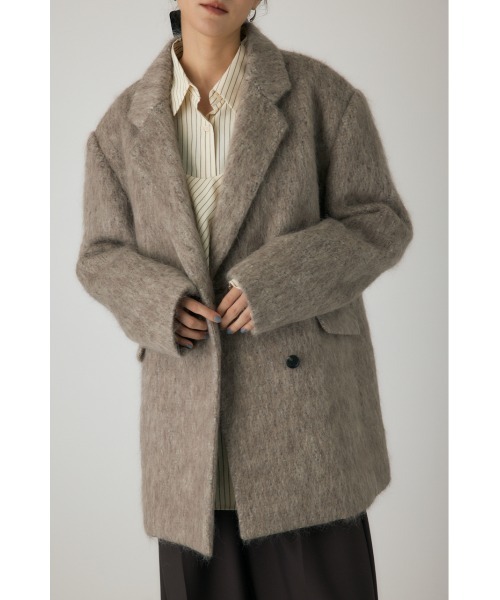 crie conforto（クリーコンフォルト）の「シャギーパデッドショルダーコート　ジャケット / アウター / 冬服 / ジャケット / ウール混（チェスターコート・レディース・モカ/グレー・FREE）」の4枚目の写真