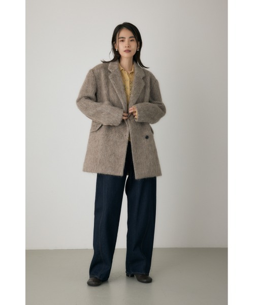 crie conforto（クリーコンフォルト）の「シャギーパデッドショルダーコート　ジャケット / アウター / 冬服 / ジャケット / ウール混（チェスターコート・レディース・モカ/グレー・FREE）」の7枚目の写真