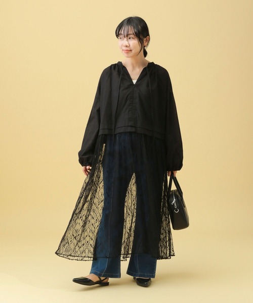 セール】【産前・産後対応】マタニティ／レース切り替えワンピース