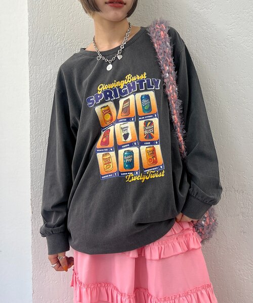 w closet(ダブルクローゼット)の「【25AW】【4色展開】柄アソートロンT(Tシャツ/カットソー・レディース・チャコールグレー/オフホワイト/ピンク/グリーン・FREE)」の1枚目の写真