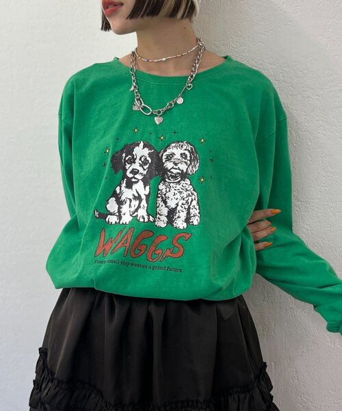 w closet(ダブルクローゼット)の「【25AW】【4色展開】柄アソートロンT(Tシャツ/カットソー・レディース・チャコールグレー/オフホワイト/ピンク/グリーン・FREE)」の3枚目の写真