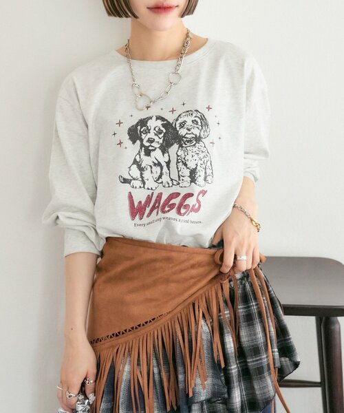 w closet(ダブルクローゼット)の「【25AW】【4色展開】柄アソートロンT(Tシャツ/カットソー・レディース・チャコールグレー/オフホワイト/ピンク/グリーン・FREE)」の5枚目の写真