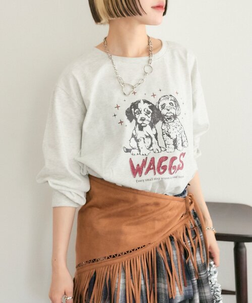 w closet(ダブルクローゼット)の「【25AW】【4色展開】柄アソートロンT(Tシャツ/カットソー・レディース・チャコールグレー/オフホワイト/ピンク/グリーン・FREE)」の12枚目の写真