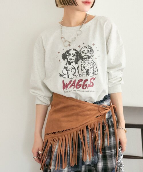 w closet(ダブルクローゼット)の「【25AW】【4色展開】柄アソートロンT(Tシャツ/カットソー・レディース・チャコールグレー/オフホワイト/ピンク/グリーン・FREE)」の13枚目の写真