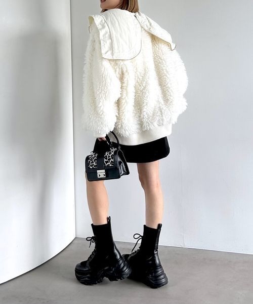 PAGEBOY（ページボーイ）の「リバーシブルファーN2B/ブルゾン【軽量・リバーシブル・ファーとブルゾンの２WAY仕様】（ブルゾン・レディース・モカ/ブラック/オフホワイト・FREE）」の6枚目の写真