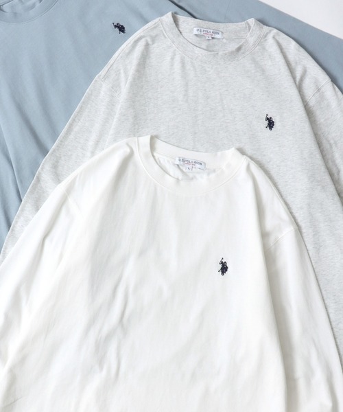 U.S. POLO ASSN.(ユーエスポロアッスン)の「U.S. POLO ASSN./ユーエスポロアッスン オーバーサイズ ワンポイント刺繍 長袖Tシャツ ロンT レディース メンズ(Tシャツ/カットソー・メンズ・ブラック/ライトベージュ/オフホワイト/グリーン/オートミール/ネイビー/グレイッシュブルー・LL/M/L)」の1枚目の写真
