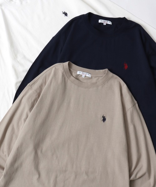 U.S. POLO ASSN.(ユーエスポロアッスン)の「U.S. POLO ASSN./ユーエスポロアッスン オーバーサイズ ワンポイント刺繍 長袖Tシャツ ロンT レディース メンズ(Tシャツ/カットソー・メンズ・ブラック/ライトベージュ/オフホワイト/グリーン/オートミール/ネイビー/グレイッシュブルー・LL/M/L)」の4枚目の写真