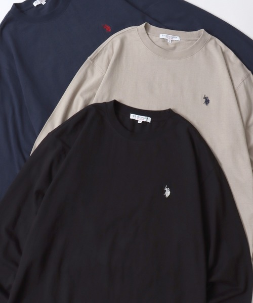 U.S. POLO ASSN.(ユーエスポロアッスン)の「U.S. POLO ASSN./ユーエスポロアッスン オーバーサイズ ワンポイント刺繍 長袖Tシャツ ロンT レディース メンズ(Tシャツ/カットソー・メンズ・ブラック/ライトベージュ/オフホワイト/グリーン/オートミール/ネイビー/グレイッシュブルー・LL/M/L)」の2枚目の写真