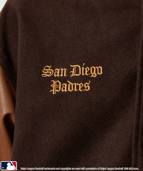 MLB（メジャーリーグベースボール）の「MLB/メジャーリーグベースボール 別注 STUDIUM JACKET/フェイクレザースタジャン(限定展開)（ブルゾン・メンズ・ブラック系その他2/ブラック系その他/ネイビー/ブラウン・SMALL/MEDIUM/LARGE）」の19枚目の写真