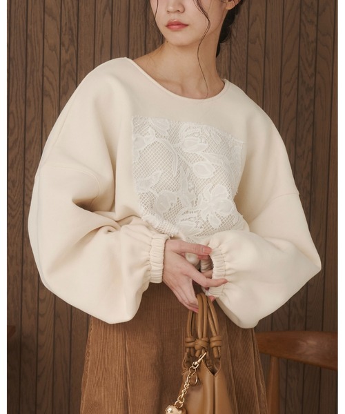 moi tytto（モイテュット）の「レース切替POスウェット（スウェット・レディース・グレー/アイボリー・SMALL/FREE）」の2枚目の写真