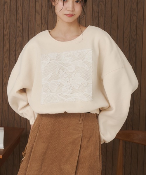 moi tytto（モイテュット）の「レース切替POスウェット（スウェット・レディース・グレー/アイボリー・SMALL/FREE）」の8枚目の写真