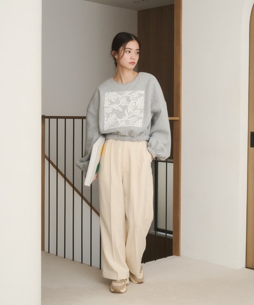 moi tytto（モイテュット）の「レース切替POスウェット（スウェット・レディース・グレー/アイボリー・SMALL/FREE）」の4枚目の写真