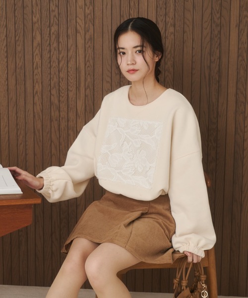 moi tytto（モイテュット）の「レース切替POスウェット（スウェット・レディース・グレー/アイボリー・SMALL/FREE）」の9枚目の写真