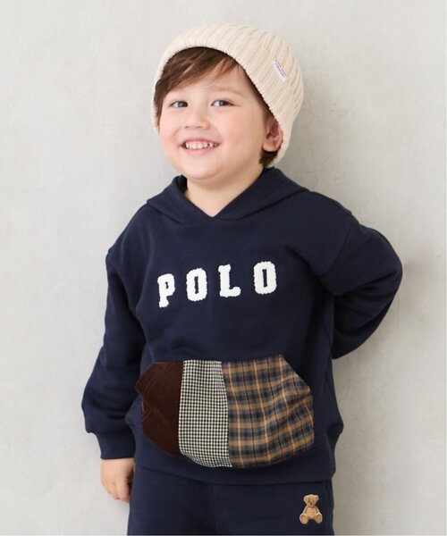 petit main(プティマイン)の「【POLO BCS】パッチワークパーカー(パーカー・キッズ・ネイビー/ホワイト系その他・90cm/80cm/130cm/120cm/100cm/110cm)」の1枚目の写真