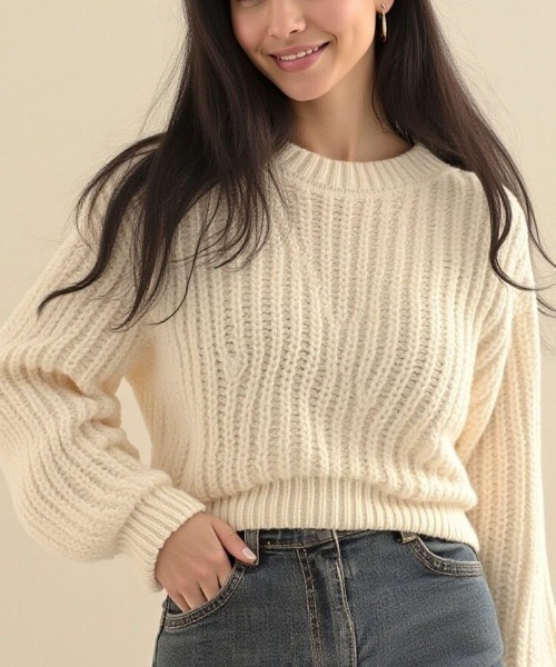 cammie(キャミー)の「クルーネッククロップドニット(ニット/セーター・レディース・ブラック/オフホワイト/ピンク/ブラウン・F)」の5枚目の写真