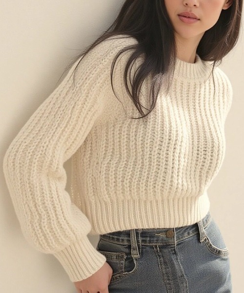 cammie(キャミー)の「クルーネッククロップドニット(ニット/セーター・レディース・ブラック/オフホワイト/ピンク/ブラウン・F)」の7枚目の写真