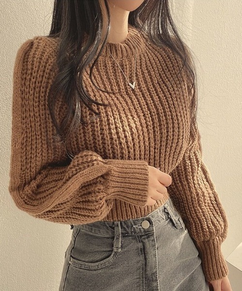cammie(キャミー)の「クルーネッククロップドニット(ニット/セーター・レディース・ブラック/オフホワイト/ピンク/ブラウン・F)」の16枚目の写真