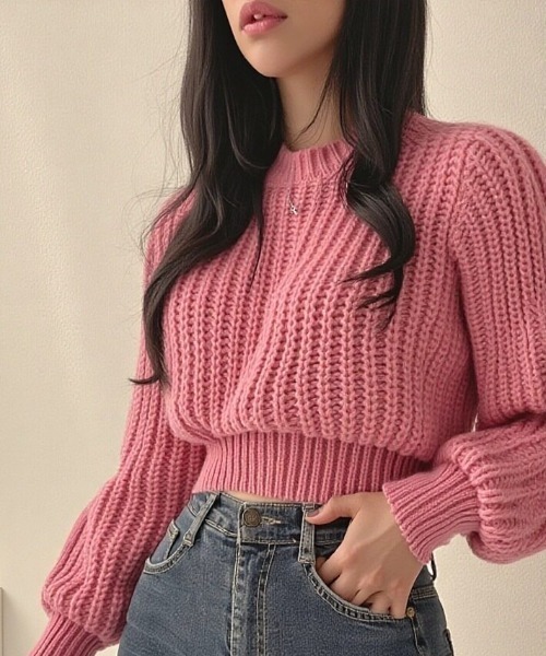 cammie(キャミー)の「クルーネッククロップドニット(ニット/セーター・レディース・ブラック/オフホワイト/ピンク/ブラウン・F)」の21枚目の写真