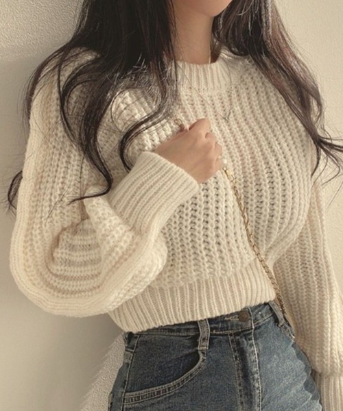 cammie(キャミー)の「クルーネッククロップドニット(ニット/セーター・レディース・ブラック/オフホワイト/ピンク/ブラウン・F)」の8枚目の写真