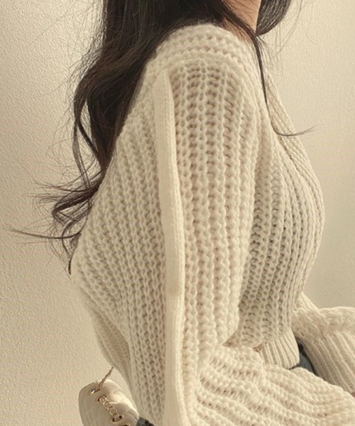 cammie(キャミー)の「クルーネッククロップドニット(ニット/セーター・レディース・ブラック/オフホワイト/ピンク/ブラウン・F)」の9枚目の写真