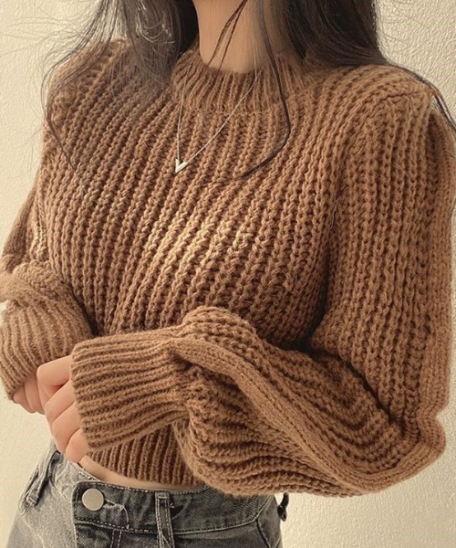 cammie(キャミー)の「クルーネッククロップドニット(ニット/セーター・レディース・ブラック/オフホワイト/ピンク/ブラウン・F)」の18枚目の写真