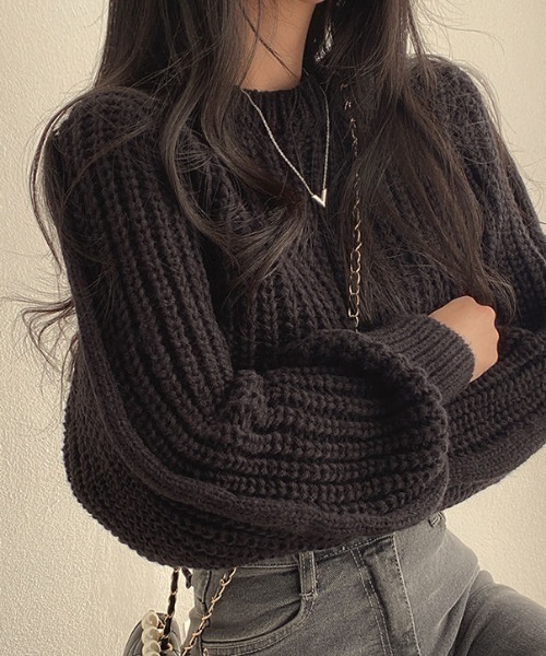 cammie(キャミー)の「クルーネッククロップドニット(ニット/セーター・レディース・ブラック/オフホワイト/ピンク/ブラウン・F)」の11枚目の写真