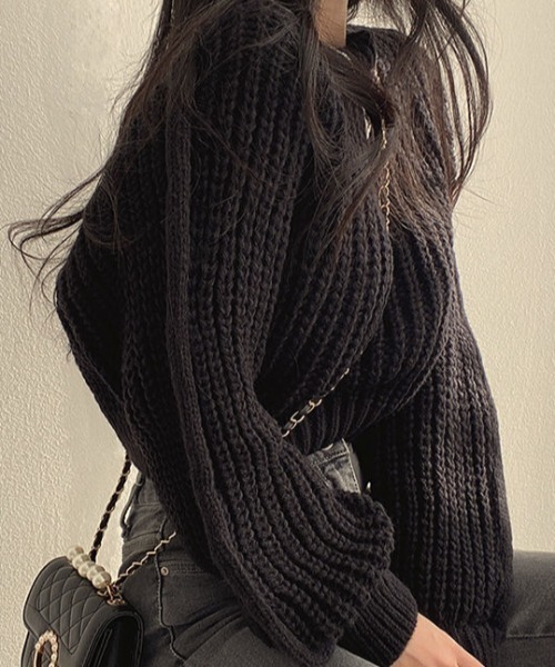 cammie(キャミー)の「クルーネッククロップドニット(ニット/セーター・レディース・ブラック/オフホワイト/ピンク/ブラウン・F)」の12枚目の写真