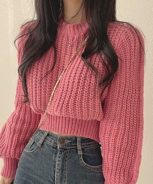 cammie(キャミー)の「クルーネッククロップドニット(ニット/セーター・レディース・ブラック/オフホワイト/ピンク/ブラウン・F)」の20枚目の写真