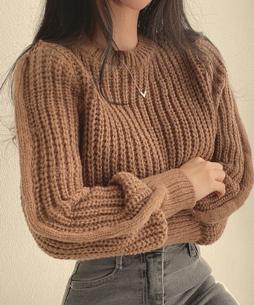 cammie(キャミー)の「クルーネッククロップドニット(ニット/セーター・レディース・ブラック/オフホワイト/ピンク/ブラウン・F)」の15枚目の写真