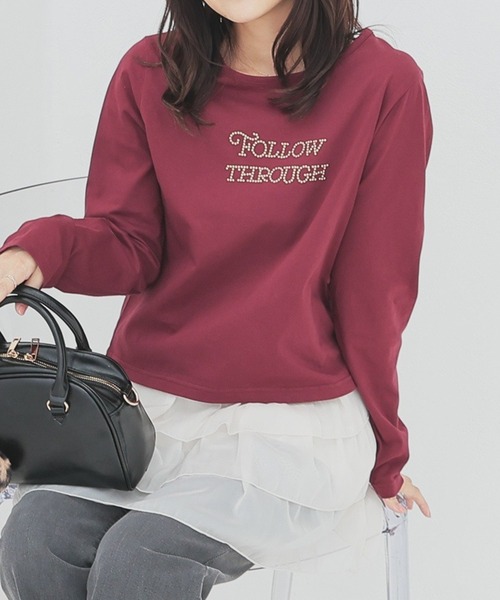 Honeys（ハニーズ）の「ストーンロゴＴ（Tシャツ/カットソー・レディース・モカ/ボルドー/アイボリー/ブラック・L/M/S）」の4枚目の写真